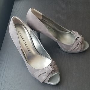 Gray peep-toe heels